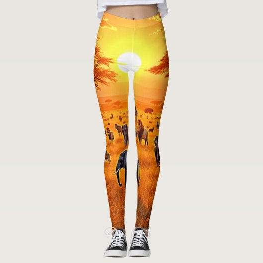 アフリカンサバンナサンセットアート レギンス (正面)
