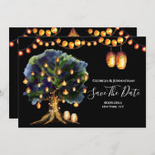 アフリカンサファリのストリングライトが飾られた農村 セーブザデート (正面/裏面)