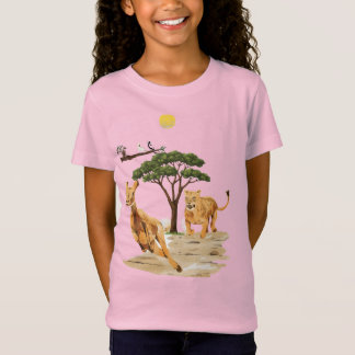 アフリカンサファリの野生動物 ライオン シカ 自然 デザイン Tシャツ