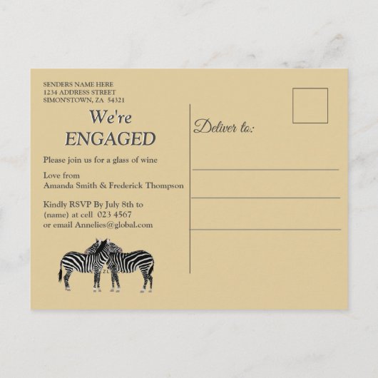 アフリカンサファリサンセット婚約 インビテーションポストカード (裏面)