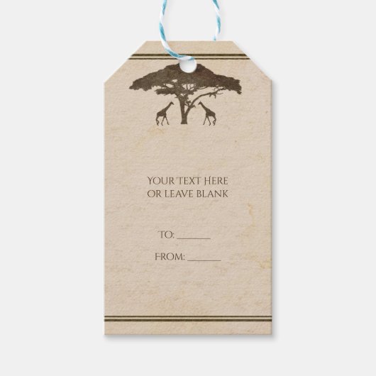 アフリカンサファリツーギラフェ&ツリーヴィンテージウェディング ギフトタグ (正面)