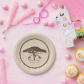 アフリカンサファリツーギラフェ&ツリーヴィンテージウェディング ペーパープレート (パーティー)