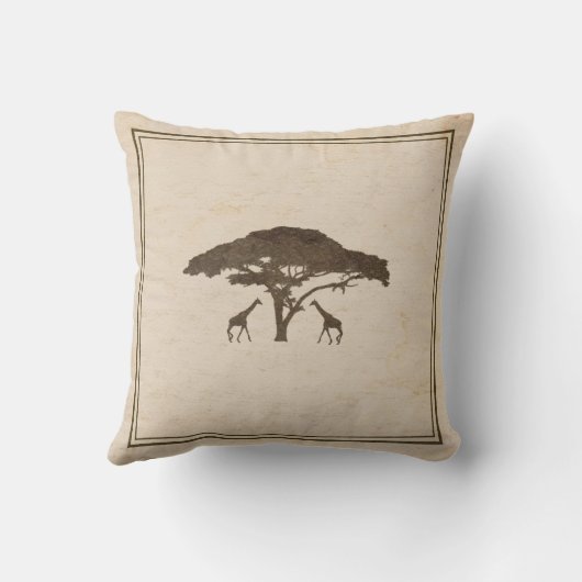 アフリカンサファリツーギラフェ&ツリーヴィンテージジャングル クッション (裏面)