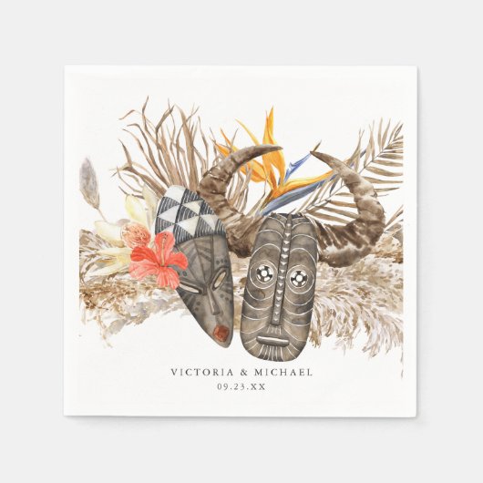 アフリカンサファリボホフローラモノグラム スタンダードカクテルナプキン (正面)