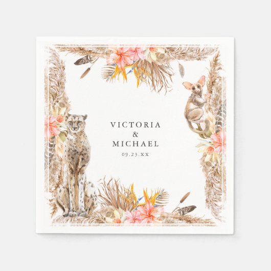 アフリカンサファリボホフローラモノグラム スタンダードカクテルナプキン (正面)