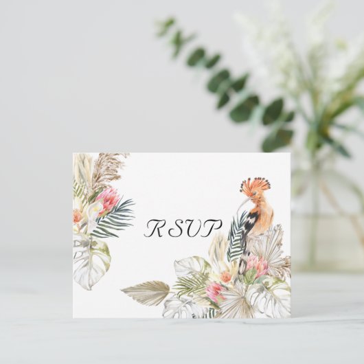 アフリカンサファリボホボタニカルウェディングRSVP インビテーションポストカード (スタンド正面)
