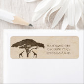 アフリカンサファリ ツギラフ 2 匹 & 木のヴィンテージ結婚式 ラベル (インサイチュ)