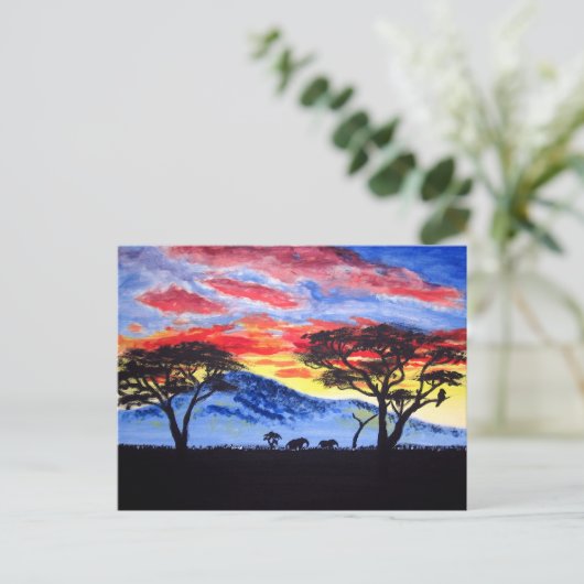 アフリカンサンセットサファリアニマルシルエット絵画ズ ポストカード (スタンド正面)