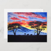アフリカンサンセットサファリアニマルシルエット絵画ズ ポストカード (正面/裏面)