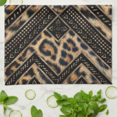 アフリカンデコール#1のヒョウファー キッチンタオル (折り畳み)