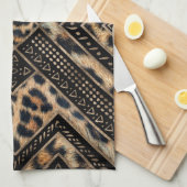 アフリカンデコール#1のヒョウファー キッチンタオル (四つ折り)