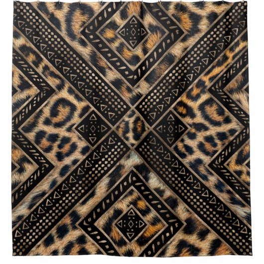 アフリカンデコール#1のヒョウファー シャワーカーテン (正面)