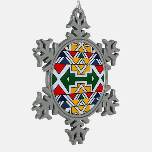 アフリカンデベレ伝統文化シームレスなパターン スノーフレークピューターオーナメント (左)