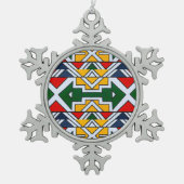 アフリカンデベレ伝統文化シームレスなパターン スノーフレークピューターオーナメント (正面)