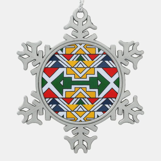 アフリカンデベレ伝統文化シームレスなパターン スノーフレークピューターオーナメント (正面)