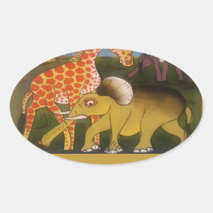 アフリカントリオアートプリント 楕円形シール