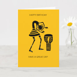 アフリカンドラミングシルエットドラミングガール誕生日 カード