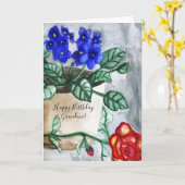 アフリカンバイオレット水カラー誕生日 カード (黄色い花)