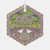 アフリカンパープルとイエローの万華鏡のように千変万化するパターン 伝統的 ガラスオーナメント (正面)