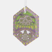 アフリカンパープルとイエローの万華鏡のように千変万化するパターン 伝統的 ガラスオーナメント (正面左)