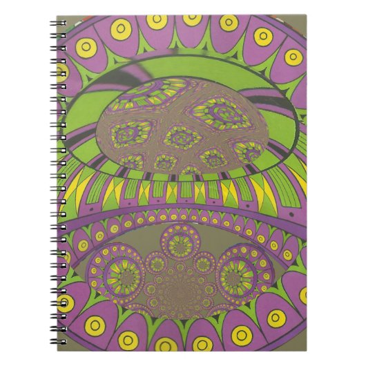 アフリカンパープルとイエローの万華鏡のように千変万化するパターン 伝統的 ノートブック (正面)