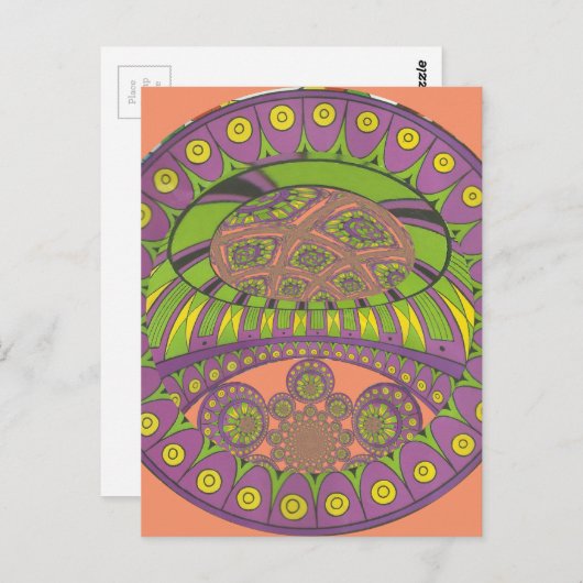 アフリカンパープルとイエローの万華鏡のように千変万化するパターン 伝統的 ポストカード (正面/裏面)