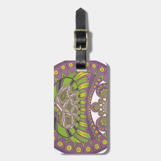 アフリカンパープルとイエローの万華鏡のように千変万化するパターン 伝統的 ラゲッジタグ (正面縦)