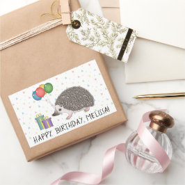 アフリカンピグミーハリネズミ動物 – ハッピーバースデー 長方形シール