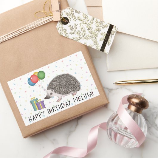 アフリカンピグミーハリネズミ動物 – ハッピーバースデー 長方形シール (ギフト)