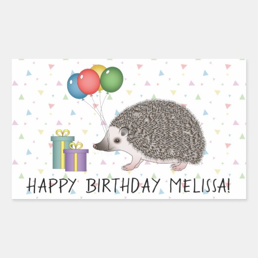 アフリカンピグミーハリネズミ動物 – ハッピーバースデー 長方形シール (正面)