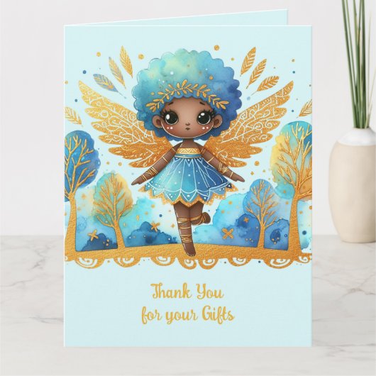 アフリカンフェアリーありがとうティール（緑がかった色）金ゴールドピンクプリンセス カード (正面)