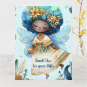 アフリカンフェアリーありがとうティール（緑がかった色）金ゴールドピンクプリンセス カード (黄色い花)