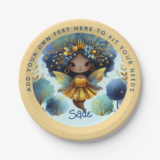 アフリカンフェアリー誕生日ティール（緑がかった色）金ゴールドピンクプリンセス ペーパープレート (正面)