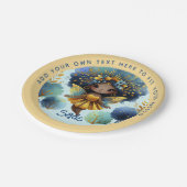 アフリカンフェアリー誕生日ティール（緑がかった色）金ゴールドピンクプリンセス ペーパープレート (アングル)