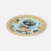 アフリカンフェアリー誕生日ティール（緑がかった色）金ゴールドピンクプリンセス ペーパープレート (アングル)