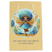 アフリカンフェアリー誕生日ティール（緑がかった色）金ゴールドピンクプリンセス ミディアムペーパーバッグ (正面)