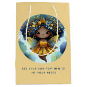 アフリカンフェアリー誕生日ティール（緑がかった色）金ゴールドピンクプリンセス ミディアムペーパーバッグ (正面)