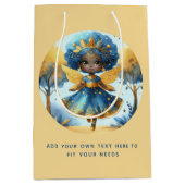 アフリカンフェアリー誕生日ティール（緑がかった色）金ゴールドピンクプリンセス ミディアムペーパーバッグ (正面)