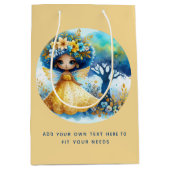 アフリカンフェアリー誕生日ティール（緑がかった色）金ゴールドピンクプリンセス ミディアムペーパーバッグ (正面)