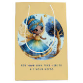 アフリカンフェアリー誕生日ティール（緑がかった色）金ゴールドピンクプリンセス ミディアムペーパーバッグ (正面)