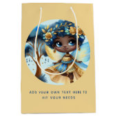 アフリカンフェアリー誕生日ティール（緑がかった色）金ゴールドピンクプリンセス ミディアムペーパーバッグ (正面)