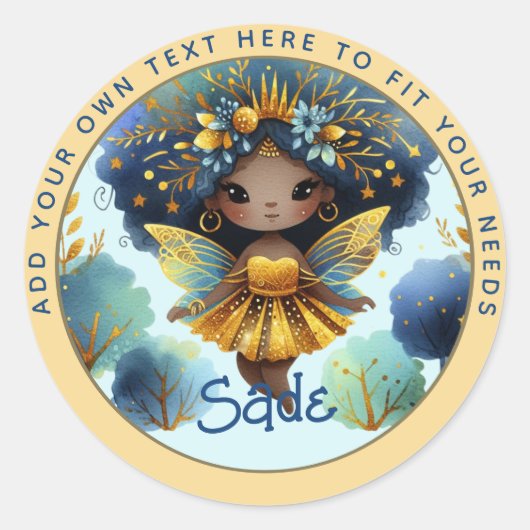 アフリカンフェアリー誕生日ティール（緑がかった色）金ゴールドピンクプリンセス ラウンドシール (正面)