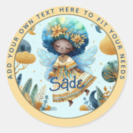 アフリカンフェアリー誕生日ティール（緑がかった色）金ゴールドピンクプリンセス ラウンドシール