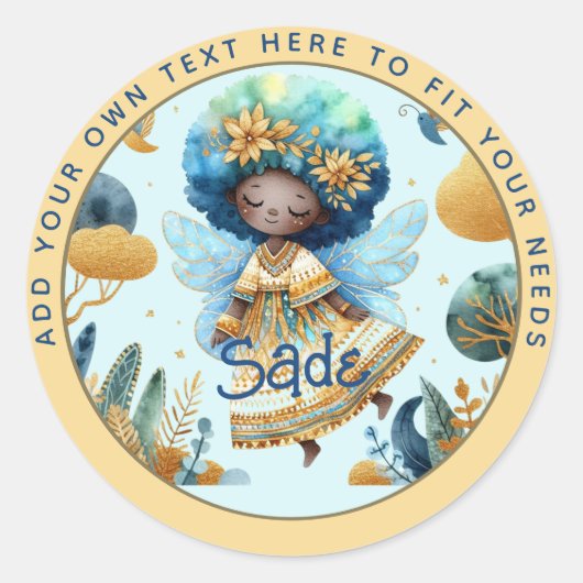 アフリカンフェアリー誕生日ティール（緑がかった色）金ゴールドピンクプリンセス ラウンドシール (正面)