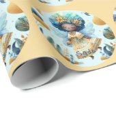 アフリカンフェアリー誕生日ティール（緑がかった色）金ゴールドピンクプリンセス ラッピングペーパー (ロールコーナー)