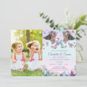 アフリカンブラウンメルメイドツインシスターズ誕生日写真 招待状 (スタンド正面)