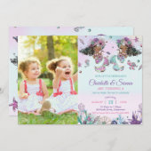アフリカンブラウンメルメイドツインシスターズ誕生日写真 招待状 (正面/裏面)