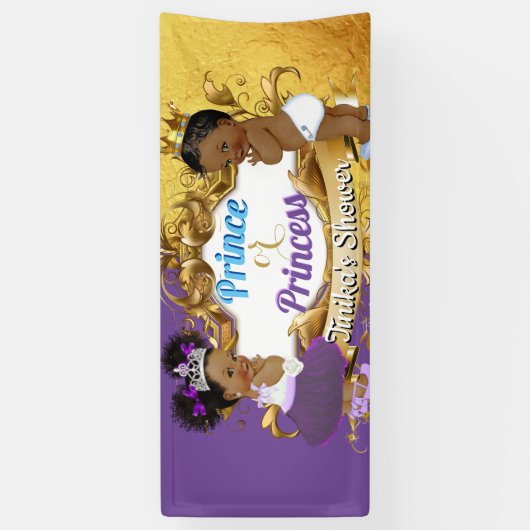 アフリカンプリンスまたはプリンセスパープル&金ゴールド エレガント 横断幕 (縦)