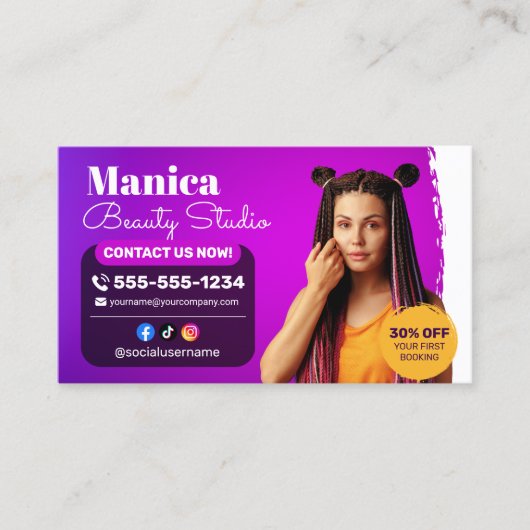 アフリカンヘアブレイズ ビューティーサロン ネイル メイク 名刺 (正面)