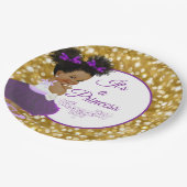 アフリカンベビーガール |パープルと金ゴールドグリッター ペーパープレート (アングル)